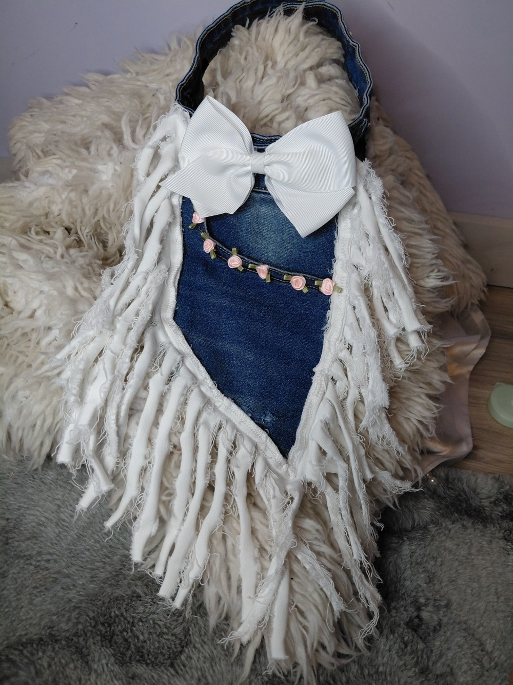 Cell Phone Jabot Upcycled Denim - Picture 7 of 9